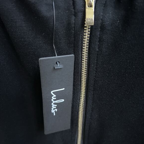 Lulu's NWT Paulina Black Knit Bodycon Midi Dress Sz Small Stretchy Side Slit LBD - Picture 4 of 8